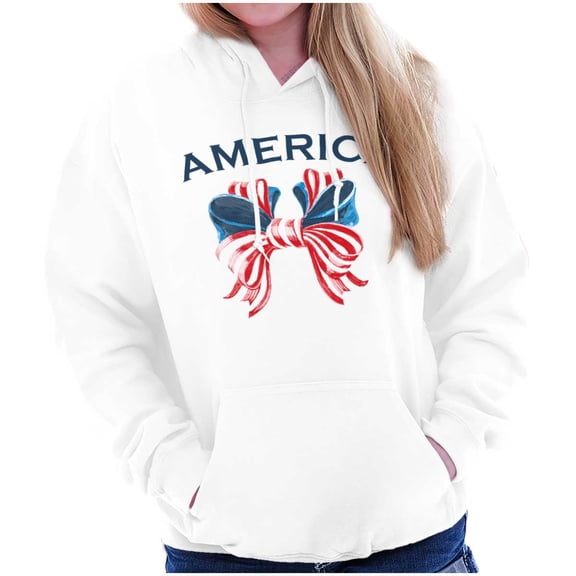 Cute Patriotic America Ribbon Bow Women Plus Size Graphic Pullover Hoodie Brisco Brands 5X