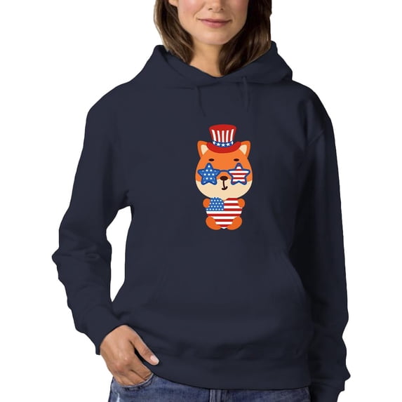 Cute Patriotic Baby Fox Hoodie Women -Image by Shutterstock, Female Medium