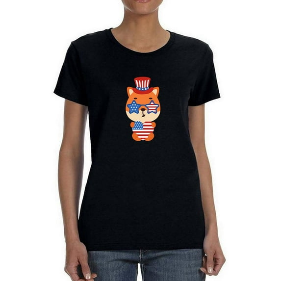 Cute Patriotic Baby Fox T-Shirt Women -Image by Shutterstock, Female 3X-Large