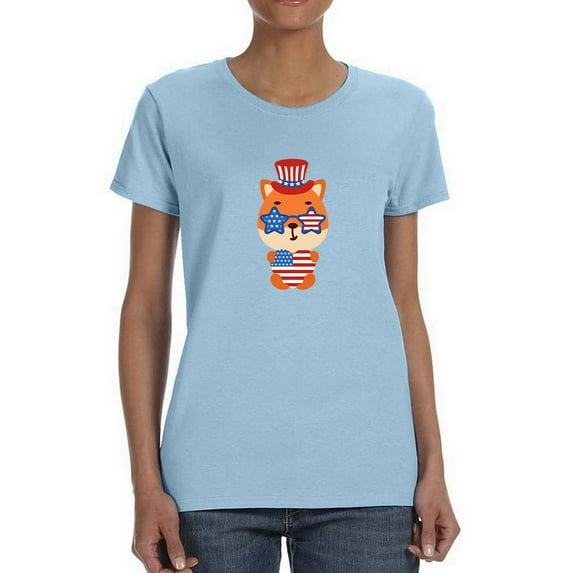 Cute Patriotic Baby Fox T-Shirt Women -Image by Shutterstock, Female Large