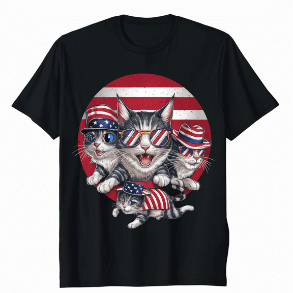Cute Patriotic Cat Family American Flag Unisex Short Sleeve T-Shirt