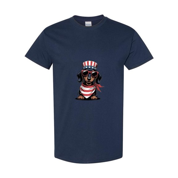 Cute Patriotic Dachshund Dog 4th Of July USA Flag Wiener Lover Summer Gift T-Shirt, for men & women, up to size 5XL