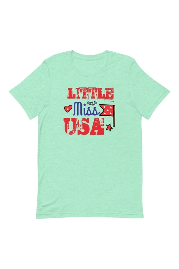 Cute Patriotic Little Misses USA Shirt (Heather Mint, XL)