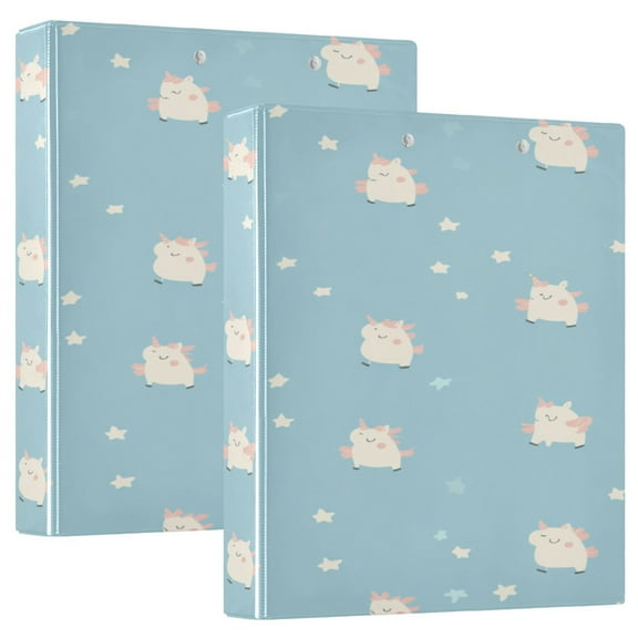 Cute Pattern Design 12.4x10.6in PVC Round Ring Binders, 2-Pack, D-Ring 3-Hole, Metal Clip