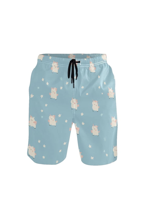 Cute Pattern Design X-Large Size Men's Quick Dry Beach Shorts with Mesh Lining, Lightweight