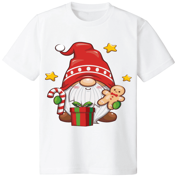 Cute Pattern Five pointed Star Gift Red Hat Santa Claus Marry Christmas Short Sleeves 3508271_white
