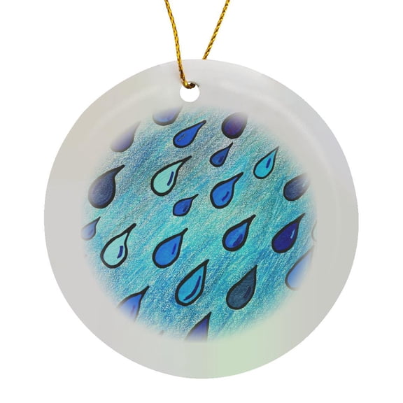 3drose, Cute Pattern of Little Raindrops. Perfect for Rain Lovers., Circle Porcelain Ornament