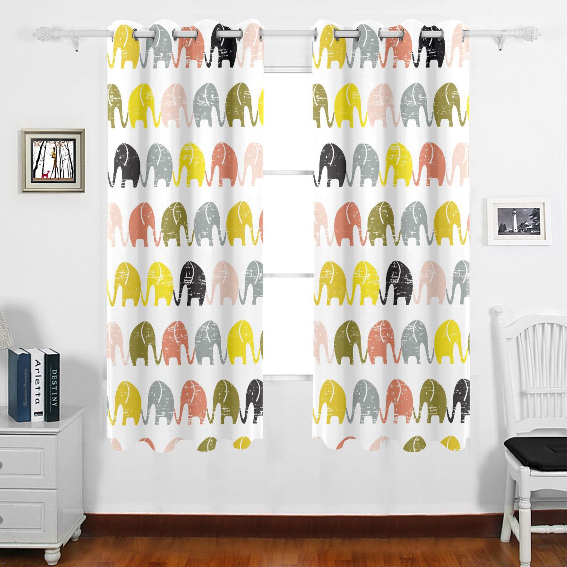 Cute Pattern with Elephants Grommet Blackout Curtains Thermal Insulated