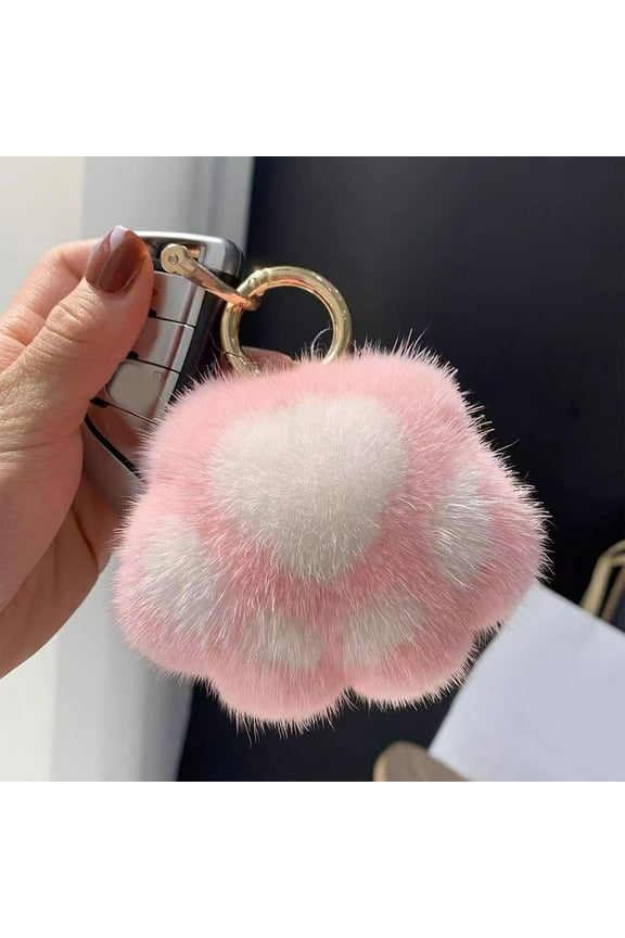 Cute Paw Keychain, Plush Simulation Paw Pendant with Metal Ring, Decorative Key Chain for Backpack Purse Car Keys, Practical Gift Accessory for Daily Life and Fashion Bag Charm