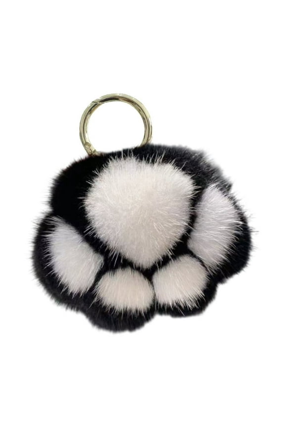 Cute Paw Print Keychain with Faux Mink Fur Texture, Soft Bag Charm and Car Accessory, Realistic Animal Design Decorative Key Ring for Daily Use and Gift Giving