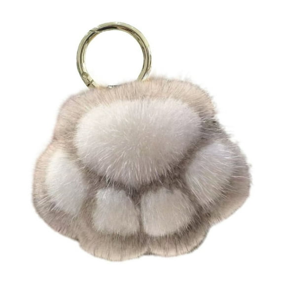Cute Paw Print Keychain with Faux Mink Fur Texture, Soft Bag Charm and Car Accessory, Realistic Animal Design Decorative Key Ring for Daily Use and Gift Giving