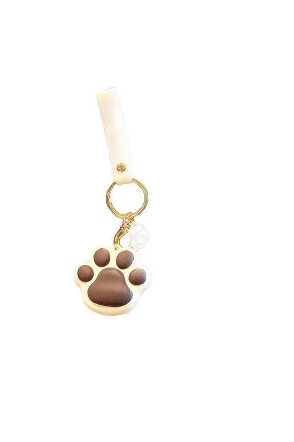 Cute Paw Print Keychain - White & Brown Silicone Dog Paw Charm, Compact Size, Soft Texture Design for Bag Decor, Pet Lover Gift & Daily Accessory
