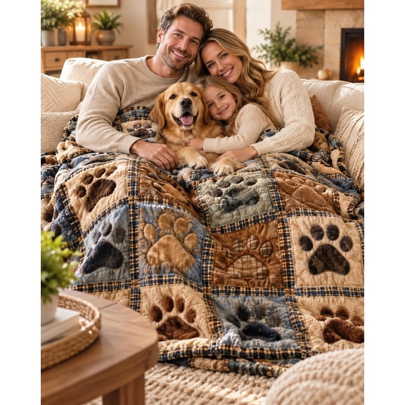 Cute Paw Print Soft Flannel Blanket Cozy Warmth Vibrant Long-Lasting Print