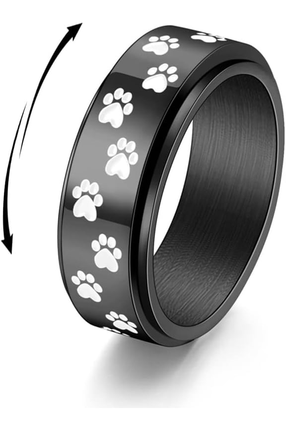 Cute Paw Print Spinner Fidget Ring Stress Relieving Anti Anxiety Rotate Freely Lovely Dog Band Stainless Steel Promise Engagement Wedding Jewelry Birthday Xmas Valentine's Day Gift for Women Men