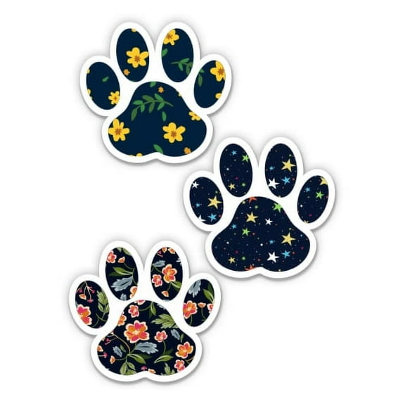 Cute Paw Prints Set of 3 Dark - 2" each Vinyl Stickers - For Car Laptop I-Pad Phone Helmet Hard Hat - Waterproof Decals
