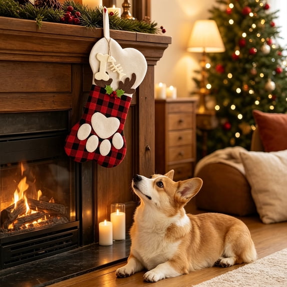 Cute Paw Shape Christmas Stocking For Gift Bag, Holiday Hanging Decor for Fireplace Mantel and Xmas Tree Gifts