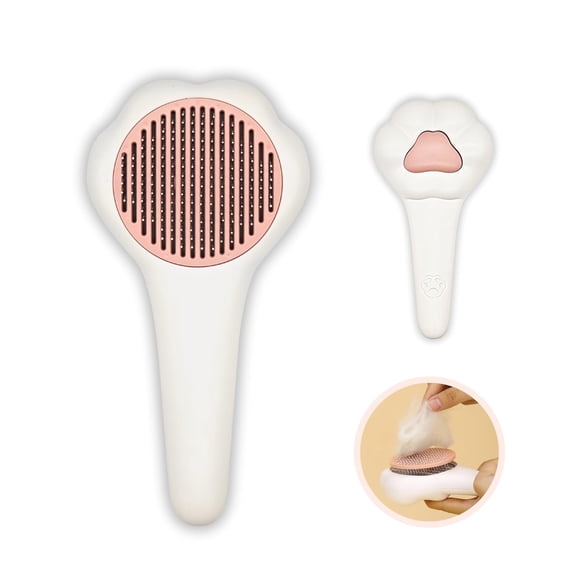 Cute Paw-Shaped Cat Brush with Release Button Deep Fur Removal and Easy Cleaning for All Cat Breeds