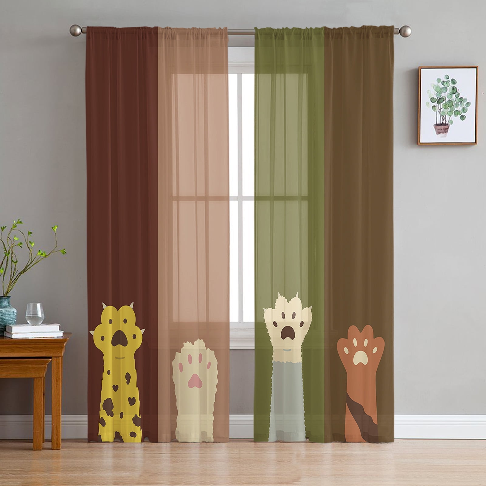 Cute Paw Sheer Curtains For Living Room Kids Bedroom Tulle Curtains
