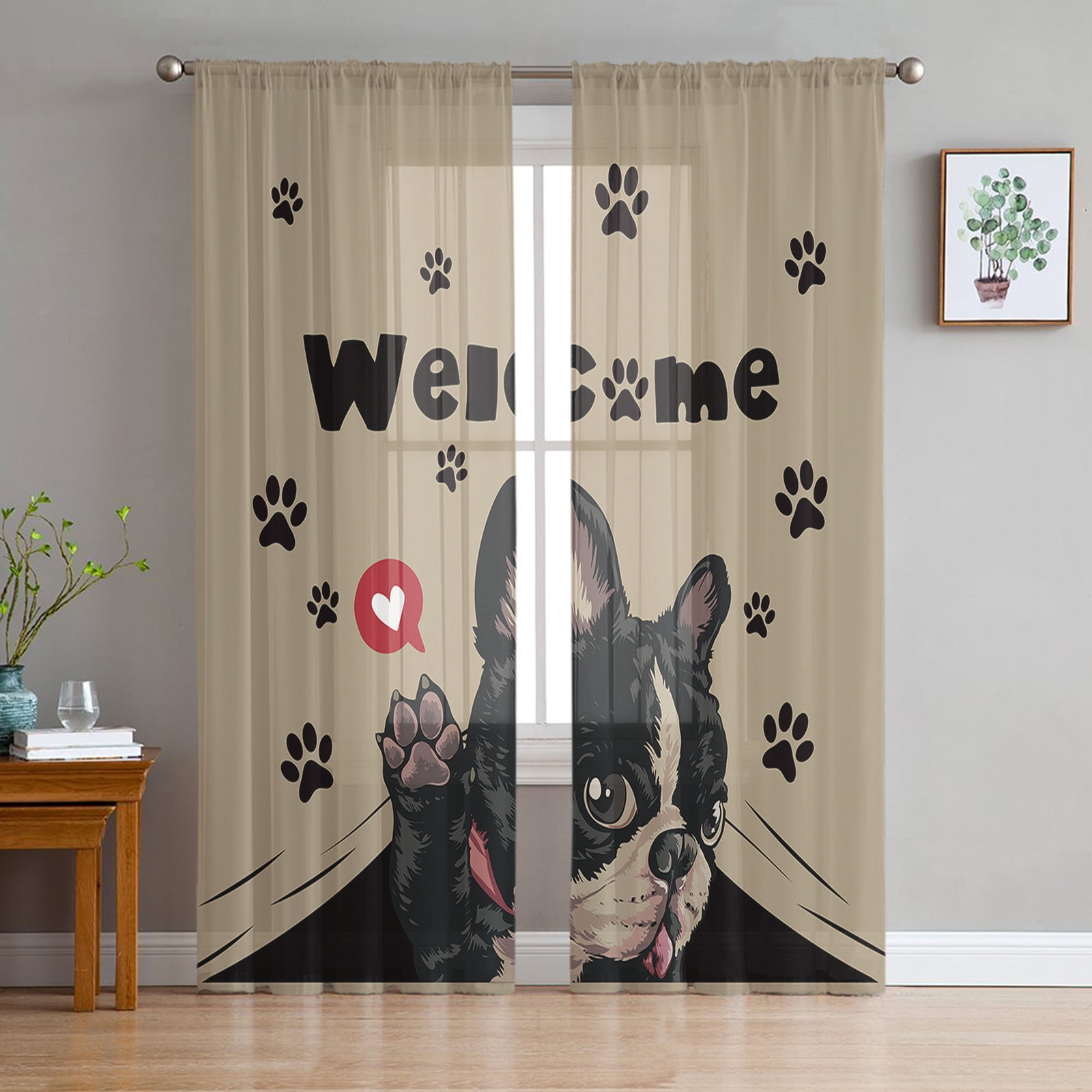 Cute Paw Sheer Curtains For Living Room Kids Bedroom Tulle Curtains