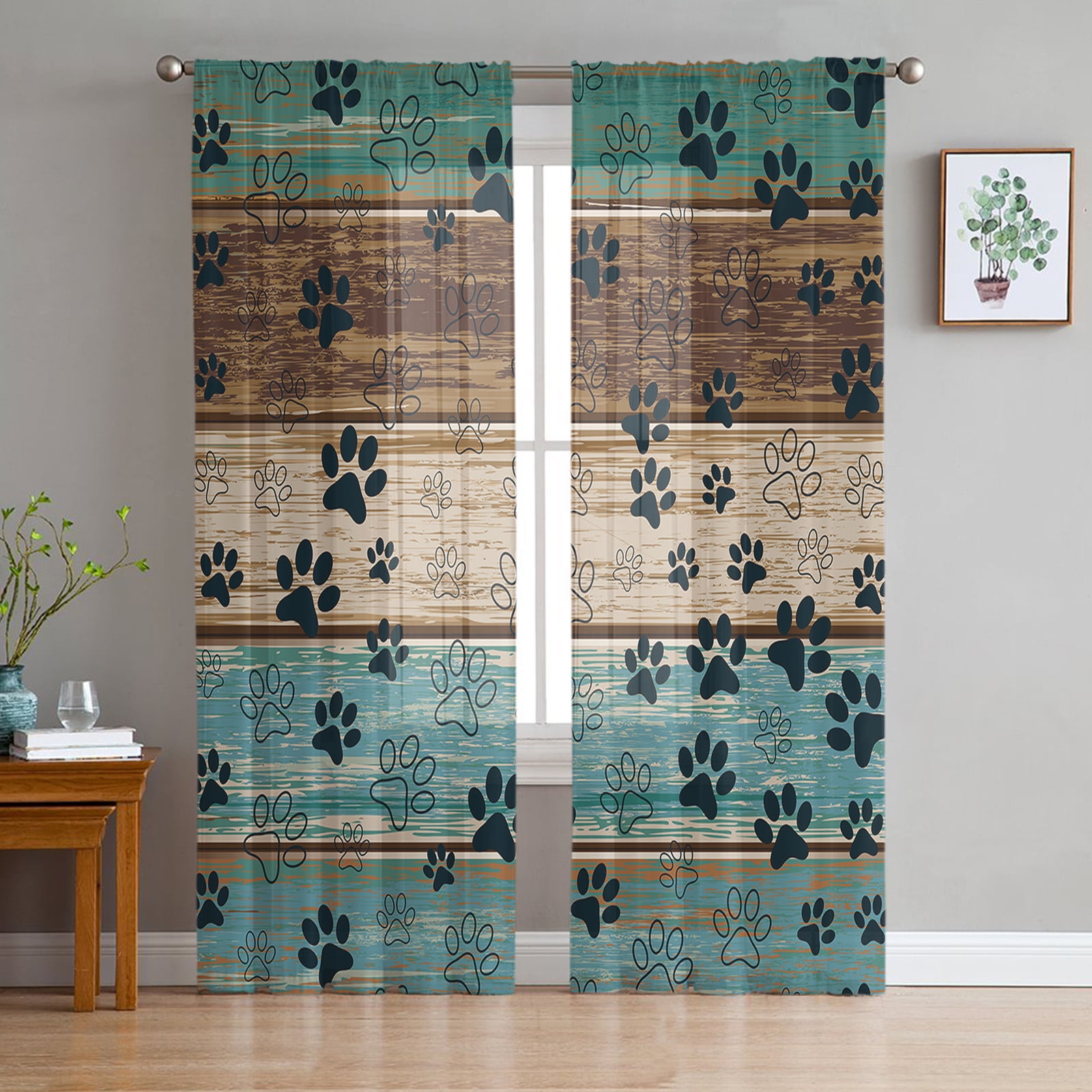 Cute Paw Sheer Curtains For Living Room Kids Bedroom Tulle Curtains