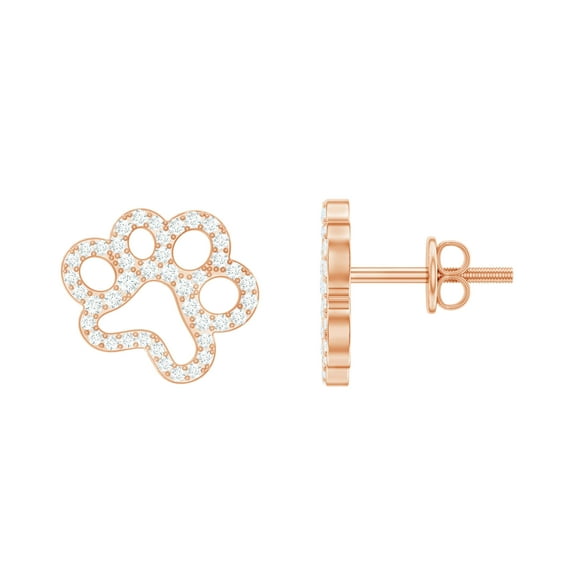 Rosec Jewels Cute Paw Stud Earrings with Certified Moissanite for Women - D Color VS1 Clarity, 14K Rose Gold