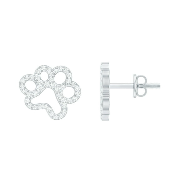 Rosec Jewels Cute Paw Stud Earrings with Certified Moissanite for Women - D Color VS1 Clarity, 18K White Gold