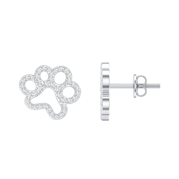 Rosec Jewels Cute Paw Stud Earrings with Certified Moissanite for Women - D Color VS1 Clarity, 925 Sterling Silver