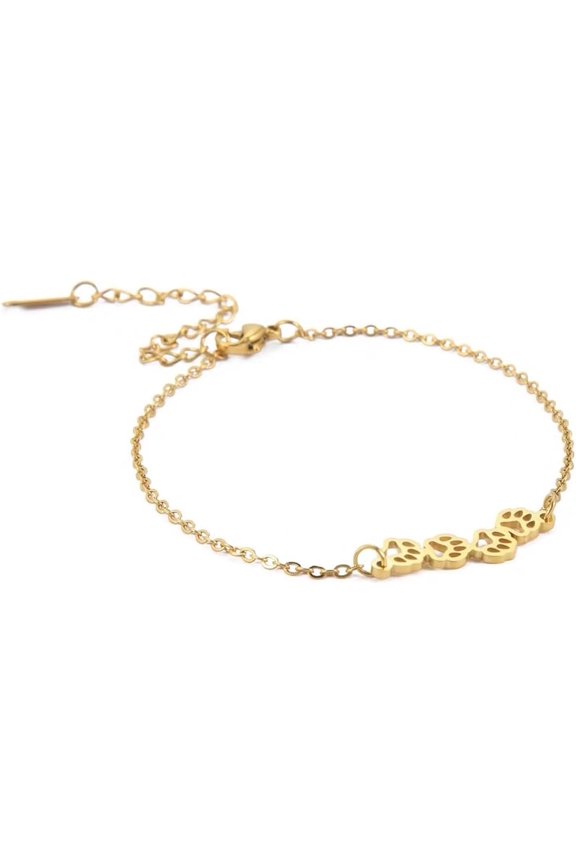 Cute Pawprint Anklet for Women Pet Cat Dog Paw Summer Beach Charm Adjustable Foot Ankle Bracelet Waterproof Gold Plated Stainless Steel Link Infinity Birthday Vacation Jewelry Gift for Mom Girlfriend