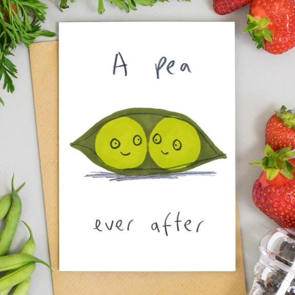 Cute Pea Pod Greeting Card "A Pea Ever After" Design Perfect for Weddings, Engagements, or Love Notes Includes Envelope and Blank Inside for Personal Messages
