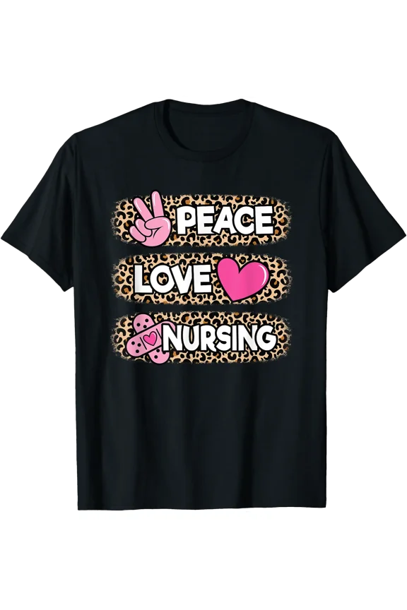 Cute Peace Love Nursing Leopard Print Nurse T-Shirt, Unisex T-Shirt