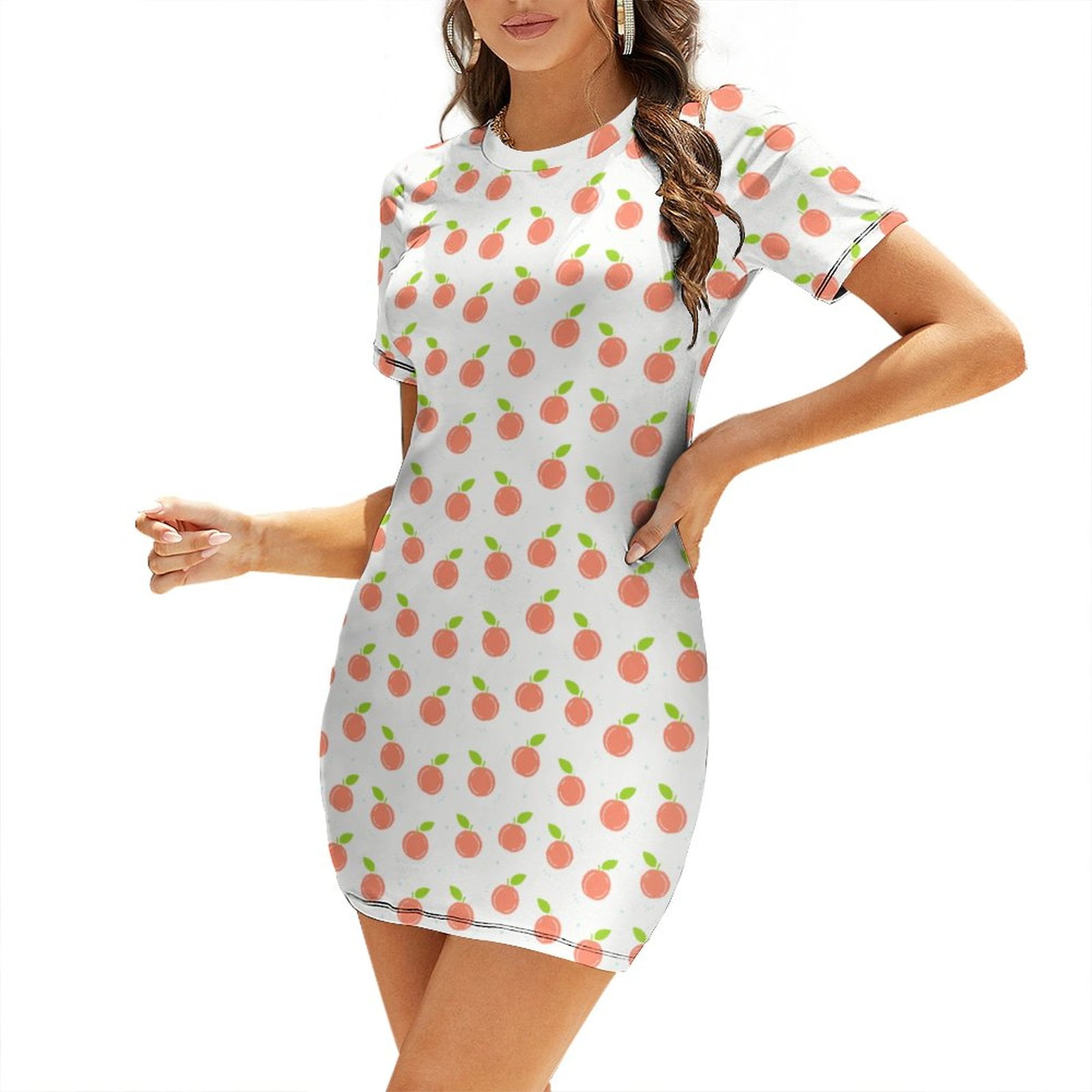 Cute Peach Dresses for Women Short Sleeve Round Neck Dress Casual Simple Wrap Mini T Shirt Dress S Walmart