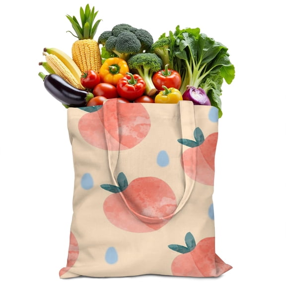 Cute Peach Pattern Foldable Tote Bag - Durable Spacious Reusable Grocery Bag for Summer, Tropical Fruit Lovers, Machine Washable & Compact (Pink)