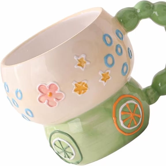 Cute Peach Pink Ceramic Mug 12 Oz Hand Painted Cartoon Coffee Tea Cup for Women Gifts