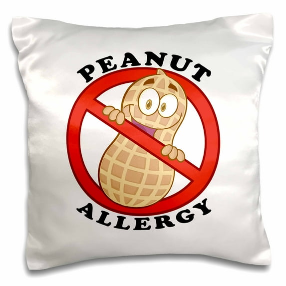 3drose, Cute Peanut Allergy Cartoon Anti-peanut Warningwith Text, 16x16 inch Pillow Case