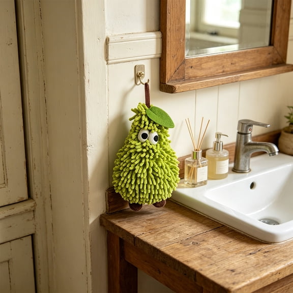 Cute Pear Shaped Hanging Hand Towel,Ultra Absorbent,Lint-Free,Fast Drying,Coral Fleece Towels for Kitchen,Bathroom,Home Decor