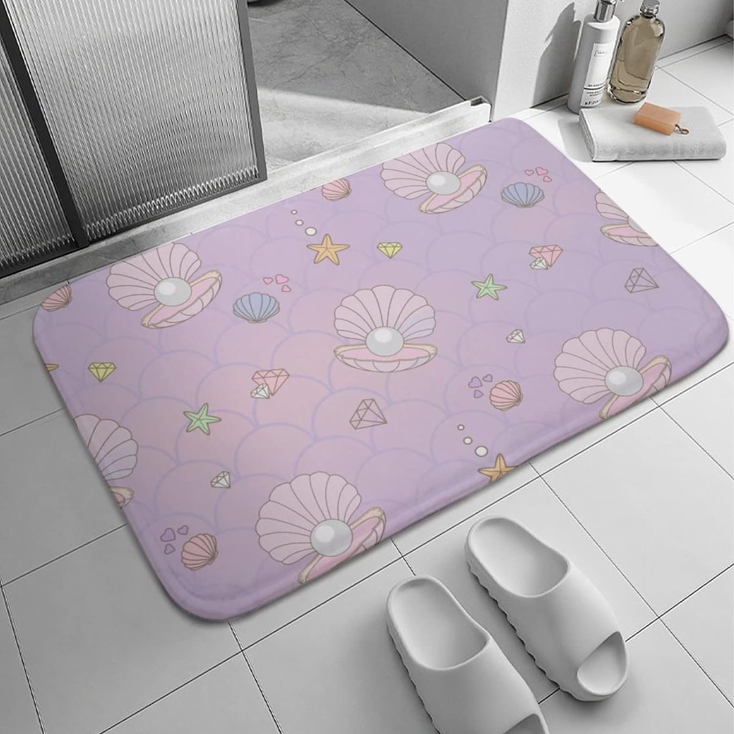 Cute Pearl Mermaid Skin Bath Mats NonSlip Absorbent Microfiber Soft