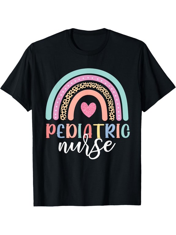 Cute Pediatric Nure Peds Nurse Nursing School Team Rainbow T-ShirtMen and women, Black T-shirt, size: Extra large