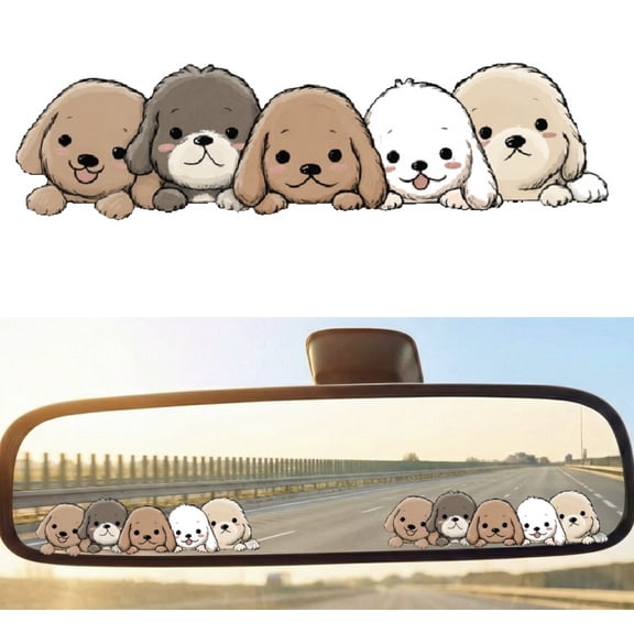 Cute Peeking Dogs Car Mirror Decal - Kawaii Cartoon Puppy Line Sticker for Rearview Mirror, Sun Visor, or Auto Window - Funny Vinyl Animal Bumper Sticker Accessories for Dog Lovers