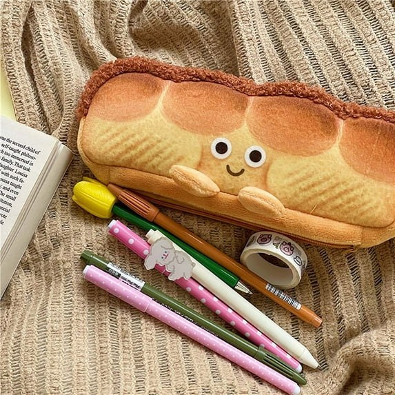 Cute Pen Case under $5! Yrmaups Cute Plush Bread Pen Case, Large Capacity Zippered Pencil Bag forstudents, Kawaii Stationery Organizer forschool, College Supplies