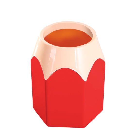 Cute Pencil Shaped Pen Holder Hexagon Plastic Desktop Stationery Organizer Cup for Classroom Student Desk Office Makeup Storage 1-Pack