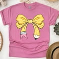 thumbnail image 1 of Cute Pencil with Pink Bow Teacher Shirt – Star Print Design, Heliconia, Size 4XL, 1 of 6