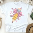 thumbnail image 1 of Cute Pencil with Pink Bow Teacher Shirt – Star Print Design, White, Size S, 1 of 6