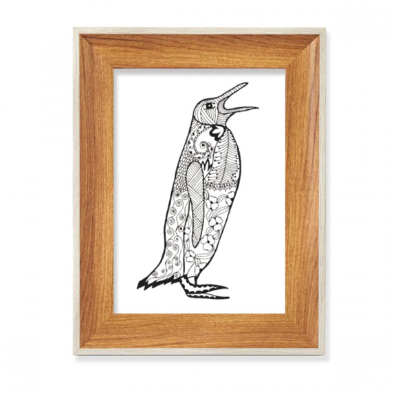 Cute Penguin Animal Portrait Sketch Desktop Wooden Photo Frame Display Picture Art Painting Multiple Sets