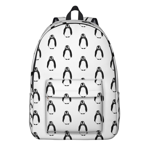 Cute Penguin Backpack – Cartoon Emperor Penguin Pattern Bookbag with Snowflake and Winter Animal Print