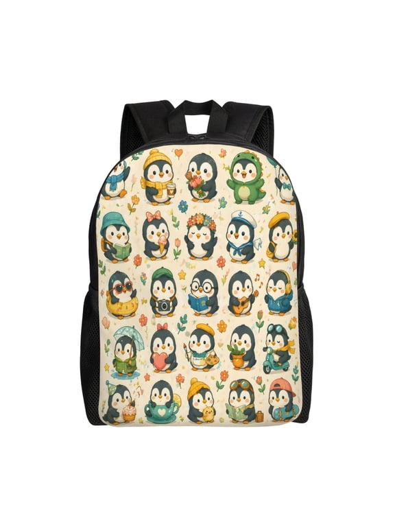 Cute Penguin Backpack Full Front Print Travel Laptop Bag for Men and Women