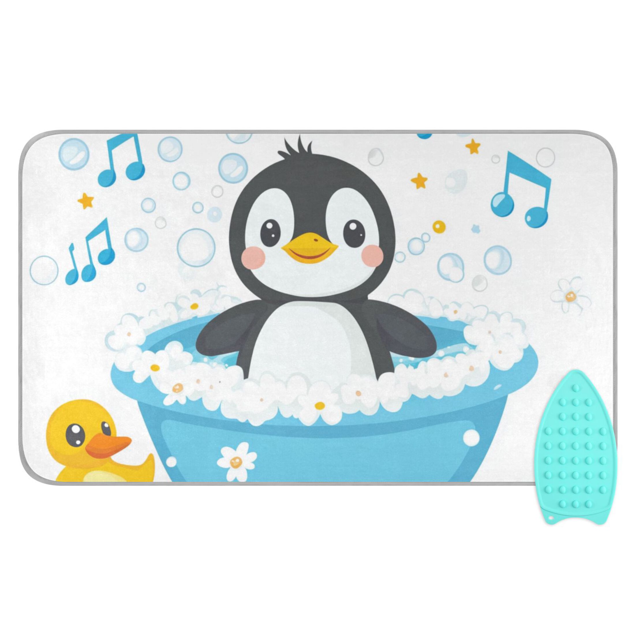 Cute Penguin Bathing Ironing Mat Blanket Portable Travel Ironing Pad Heat Resistant Pad 47.2" x 27.6”
