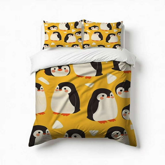 Cute Penguin Bedding Set 3 Pcs Soft Microfiber Quilt Cover For Bedroom Decor, Comforter Cover With 2 Pillowcase