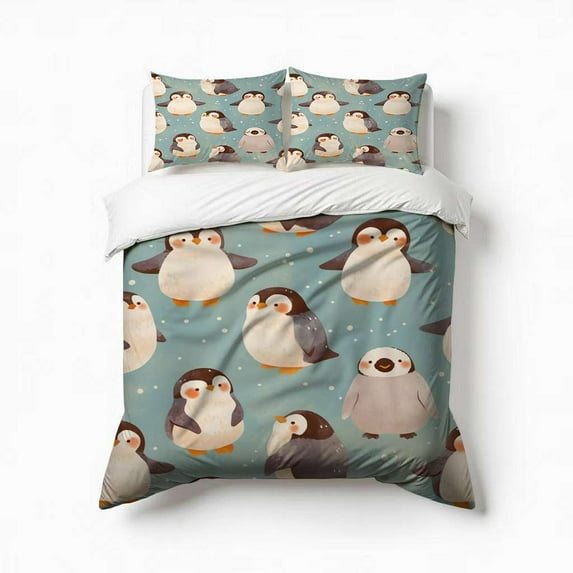 Cute Penguin Bedding Set 3 Pcs Soft Microfiber Quilt Cover For Bedroom Decor, Comforter Cover With 2 Pillowcase