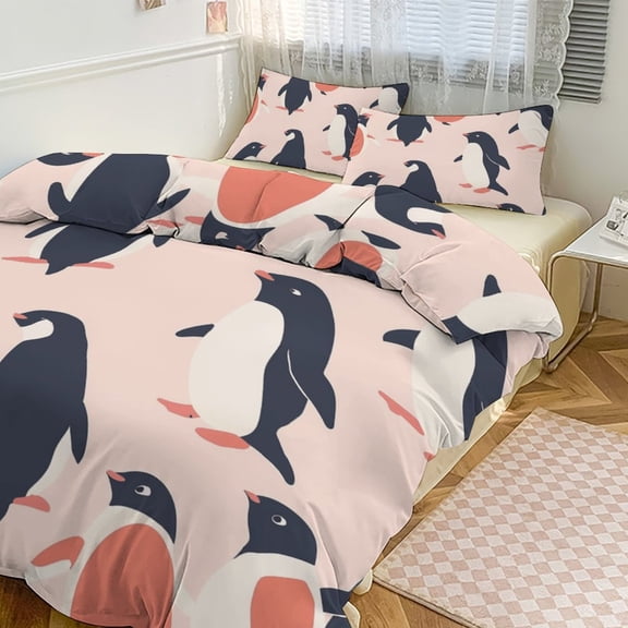 Cute Penguin Bedding Set with Zipper Closure for Girls & Boys