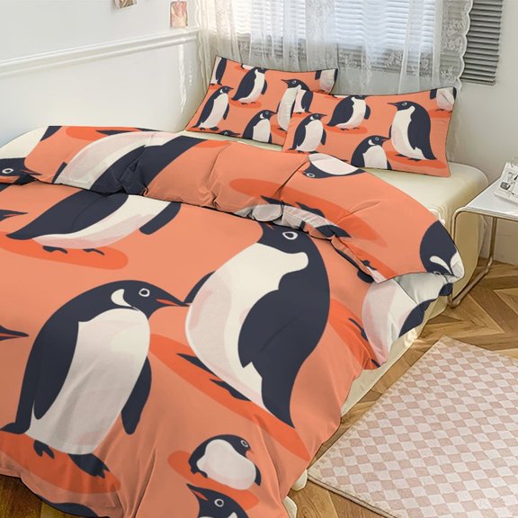 Cute Penguin Bedding Set with Zipper Closure for Girls & Boys